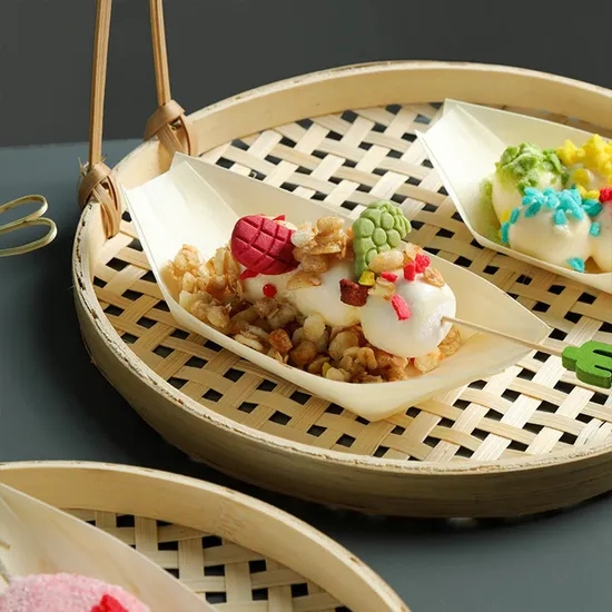 8 Inch Disposable Wood Boat Plates Dishes Food Boats Disposable Leaf Boat Wooden Boat Dish Sushi Boat Sushi Serving Tray Food Container Wood Bowl