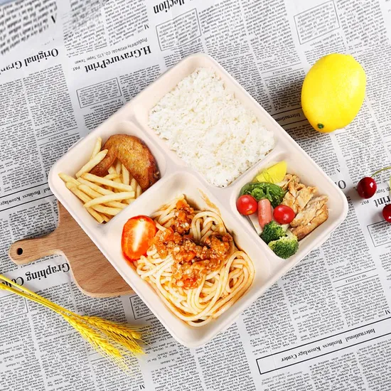 3 Compartment Compostable Sugarcane Bagasse Pulp Disposable Plate Dishes Biodegradable Food Container Tableware