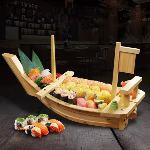 Hot Selling Japanese Cuisine Tray Wood Sushi Boat for Sushi Decoration
