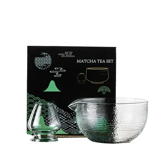 Matcha Tea Accessories Teaware Glass Bowl and Chasen Holder