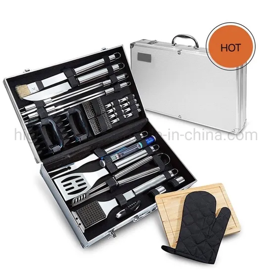 Stainless Steel BBQ Grilling Tools with Aluminum Case Barbecue Grill Tool Set