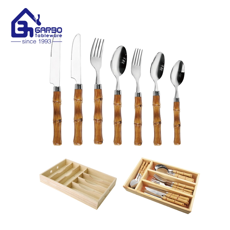 Imitate Bamboo Silverware Stainless Steel Steak Knives Forks Dessert Spoons Kitchen Utensils