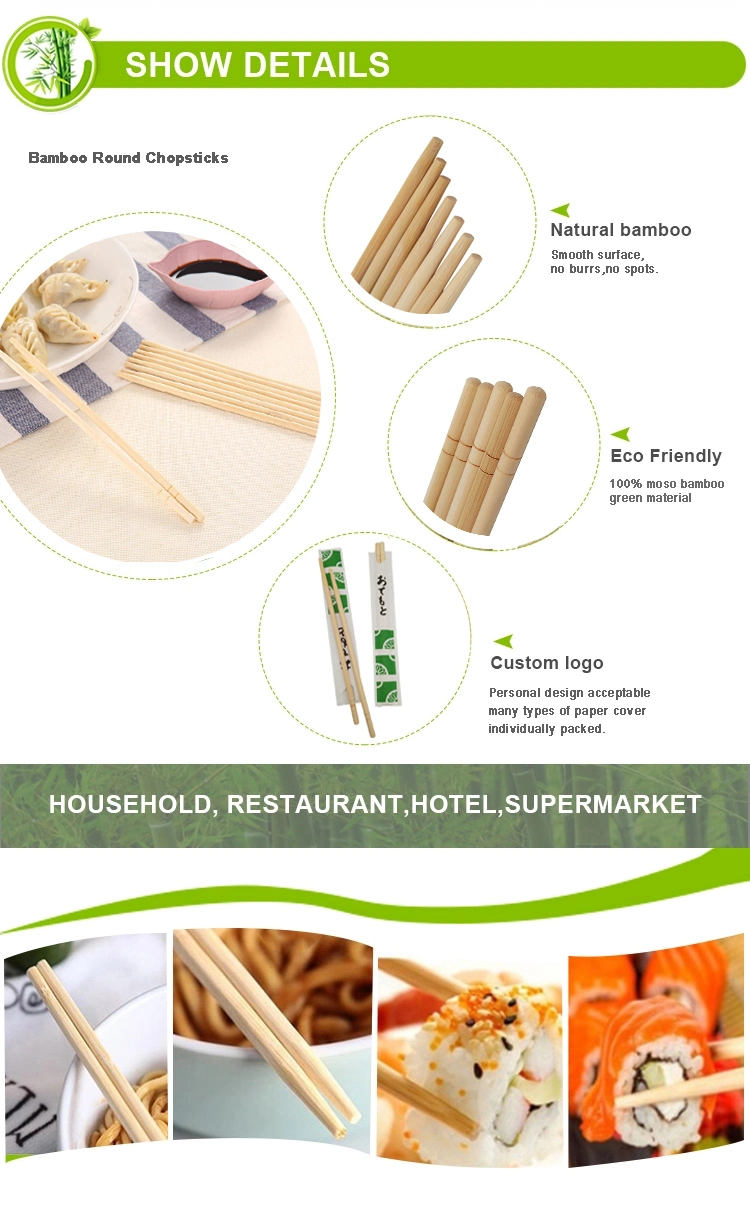 Natural Bamboo Disposable Round Chopsticks with Paper Package