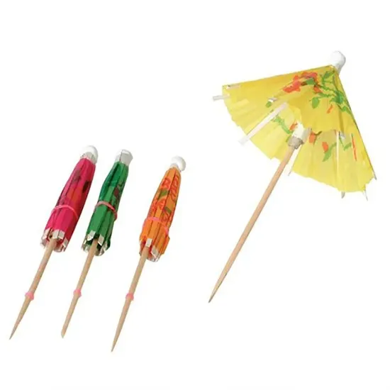 Wood Pattern Umbrella Fruit Desserts Pick Biodegradable Bar Decor Camping Barbecue Tools 