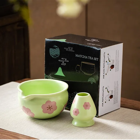 Ceramic Matcha Bowl and Whisk Holder Set 