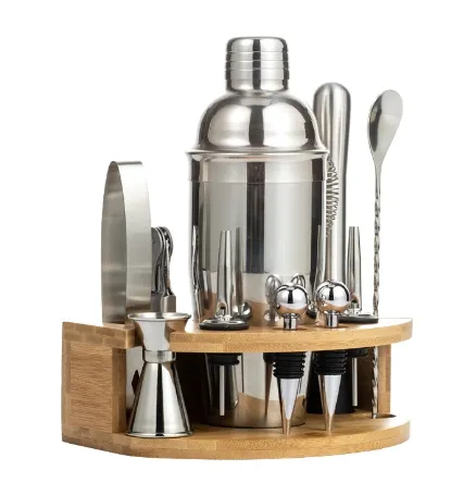 Professional Bar Tools with Bamboo Stand Martini Shaker Jigger Strain Drink Mixing Stainless Steel Cocktail Shaker Kit for Jim Beam Kentucky Pride 