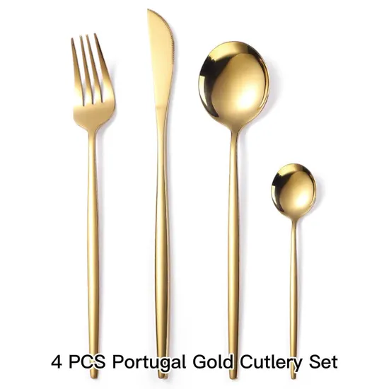 4 PCS Set Stocked Hot Portugal Stainless Wholesale Gold Stainless Steel Dinnerware Sets Cutlery 