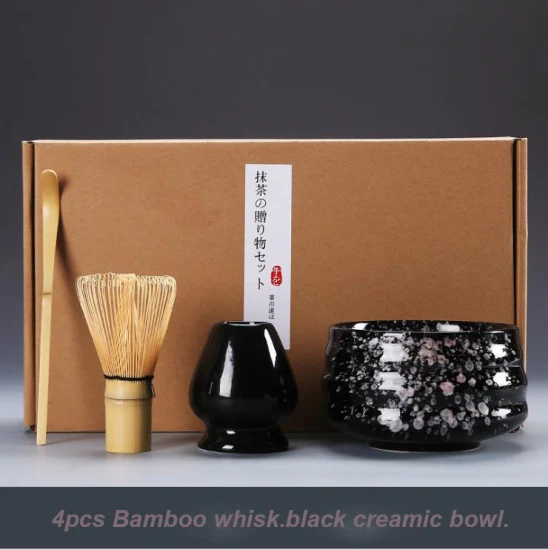 Bamboo Matche Whisk Set with Ceramic Bowl