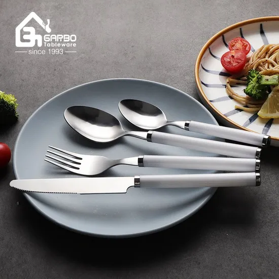 Hot Selling 410 Stainless Steel Machine Polishing Cutlery Set with Plastic Handle 