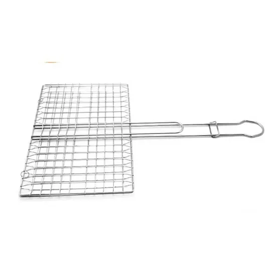 Portable Stainless Steel Grill Basket Folding Kebab Fish Grilling Basket Net Mesh Pan BBQ Tool Wyz12294 